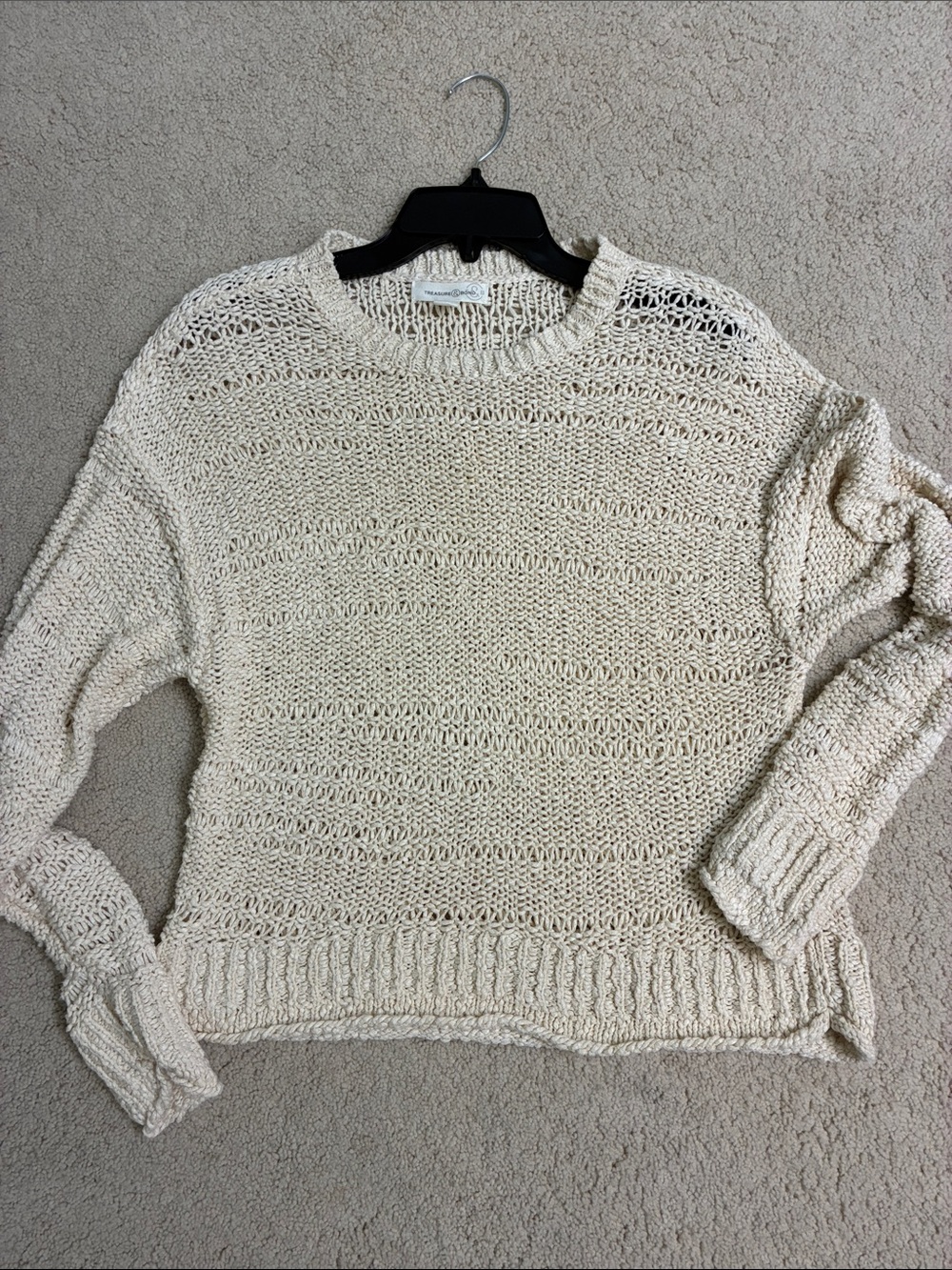 Treasure & Bond Cream Open-Weave Scoop Neck Sweater 100% cotton
